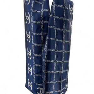 Chanel Navy blue silk scarf with white Chanel logo Excellent Condition